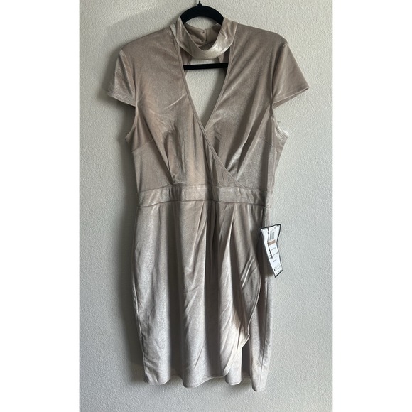 B. Darlin Dresses & Skirts - B. Darlin Champagne Velvet Beige Semi Wrap Cut Out Bodycon Midi Dress Sz 15/16